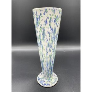 Ceramic Bud Vase White with Green and Blue Splatter Speckle Art Pottery